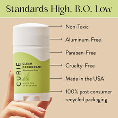 Curie mini travel-size deodorant for purse or gym bag.