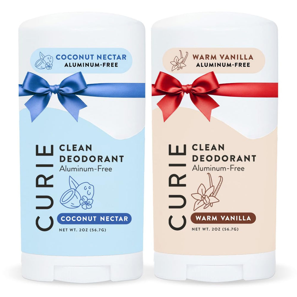 Curie natural deodorant bottle close-up highlighting aluminum-free protection.