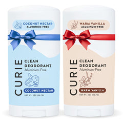Curie natural deodorant bottle close-up highlighting aluminum-free protection.