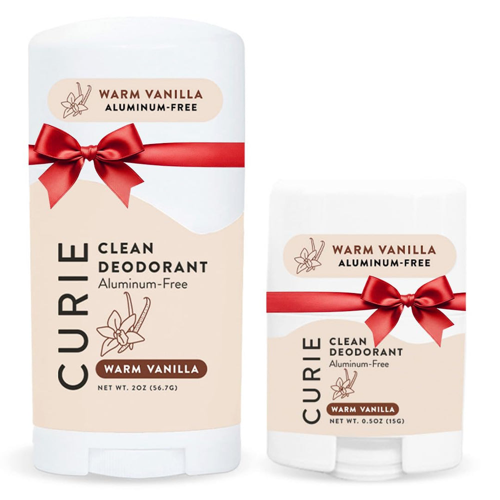 Curie warm vanilla deodorant stick providing long-lasting odor protection.