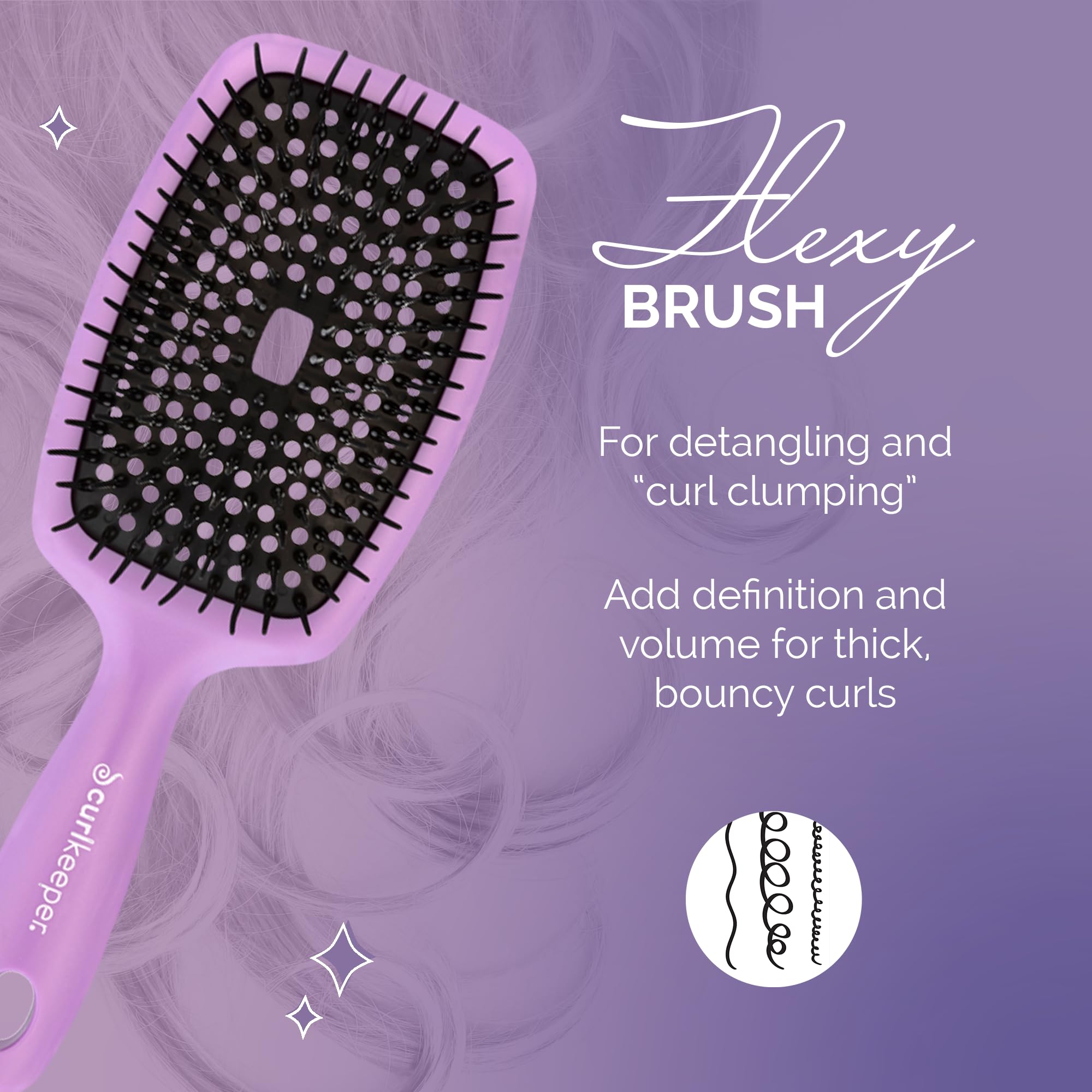 Close-up of Curl Keeper Flexy Brush flexible bristles detangling knots