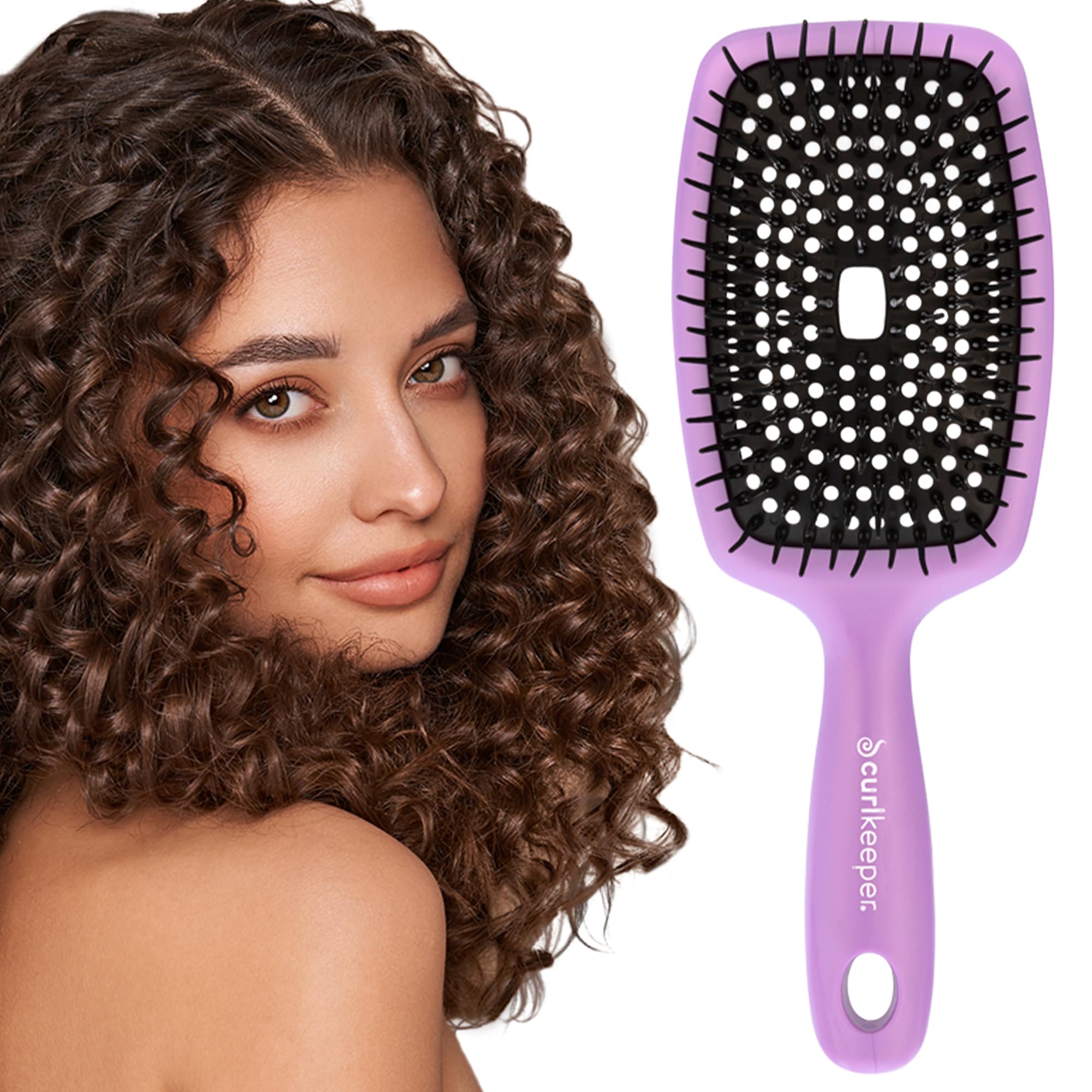 Curl Keeper Flexy Brush purple bristles for gentle shower detangling
