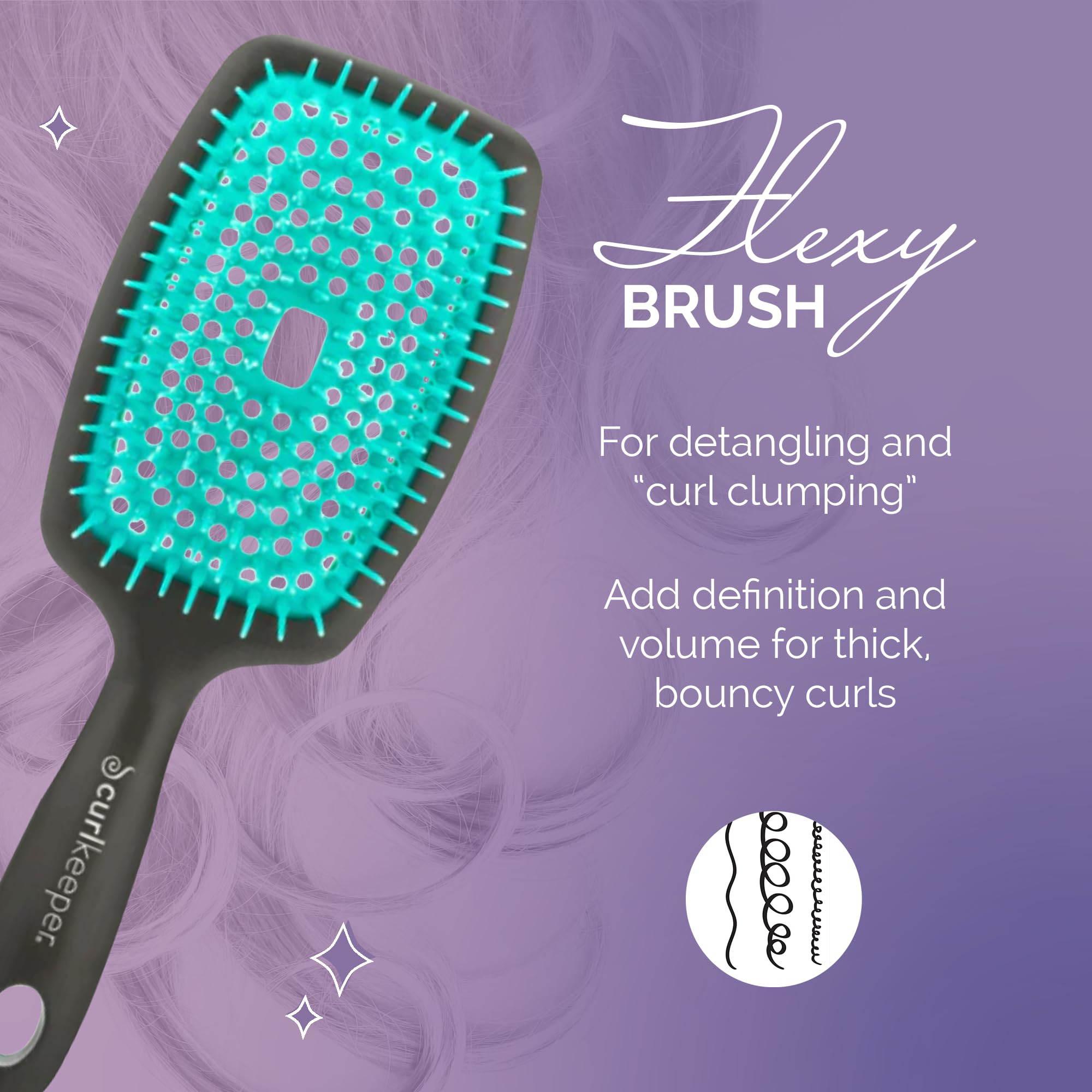 Curl Keeper Flexy Brush turquoise close-up of flexible bristles easing knots
