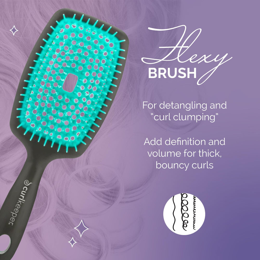 Curl Keeper Flexy Brush turquoise close-up of flexible bristles easing knots