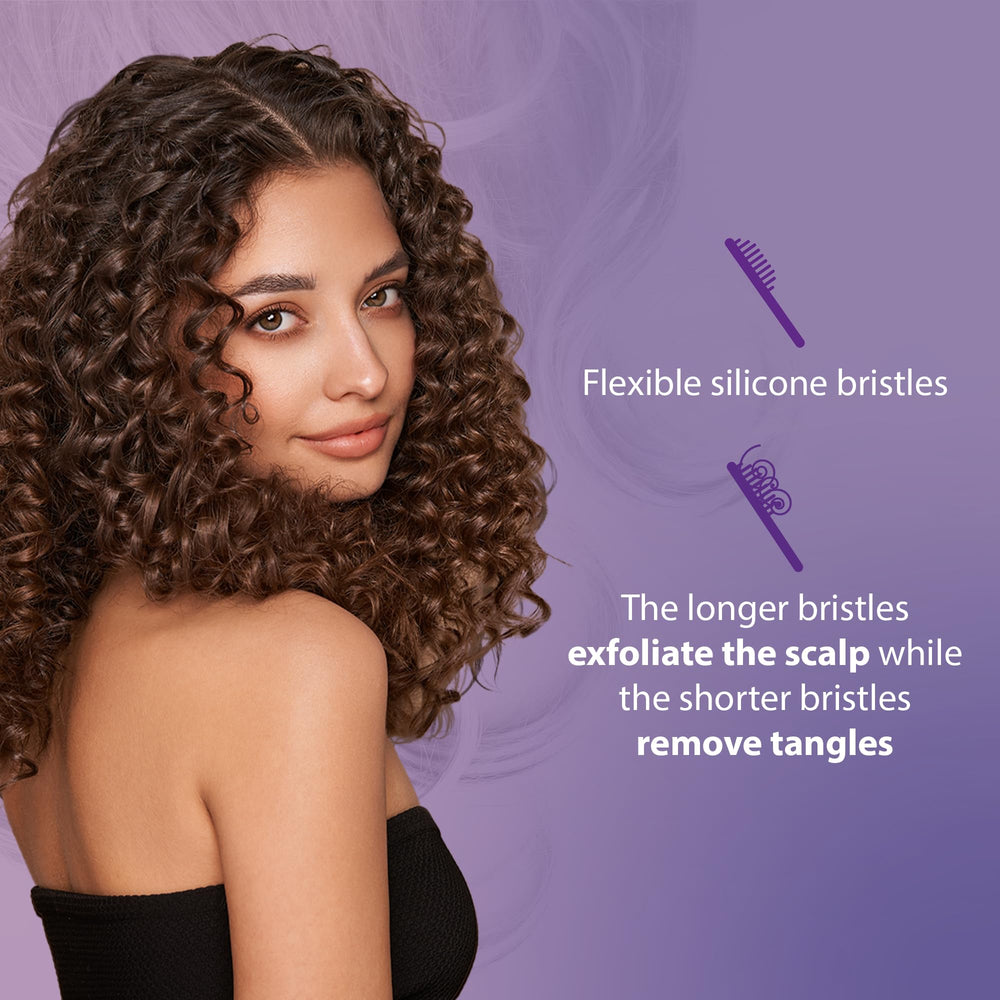Curl Keeper Flexy Brush turquoise in shower for detangling with conditioner