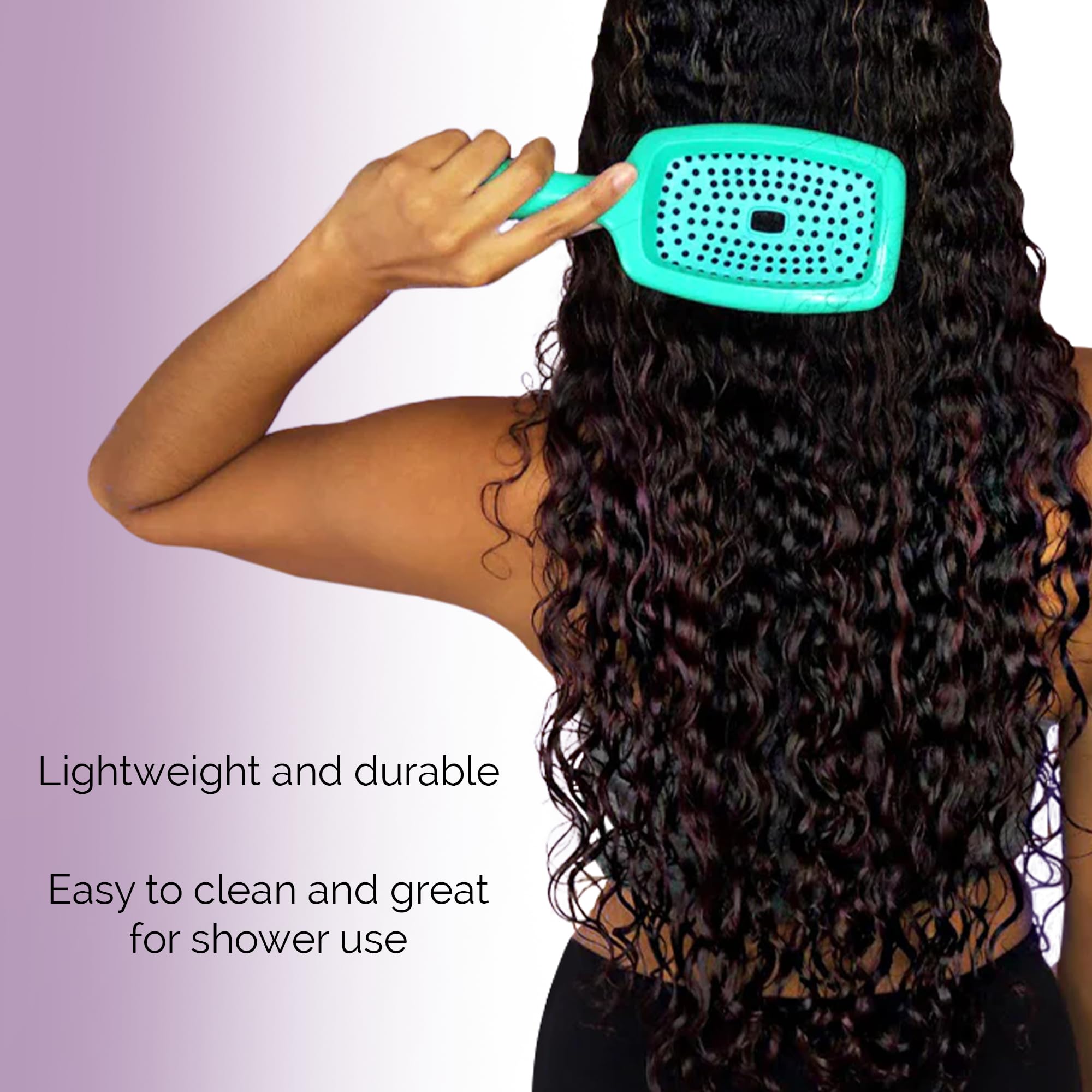 Curl Keeper Flexy Brush turquoise showing scalp massage during use