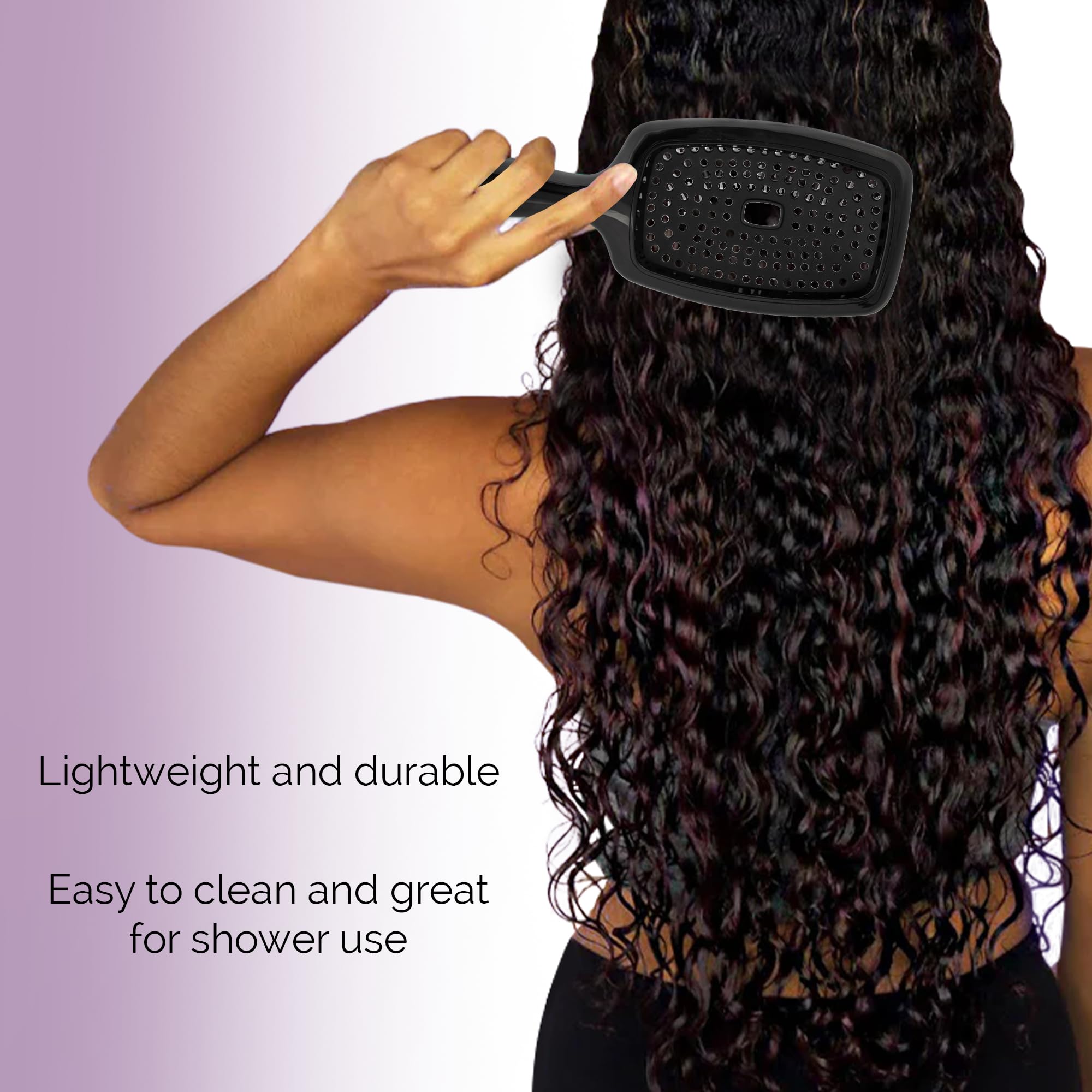 Curl Keeper Flexy Brush with purple bristles aids blow-dry styling and snag-free brushing