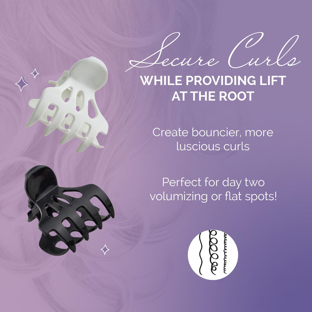 Curl Keeper Roller Jaw Clamps on wet hair demonstrating easy maintenance and styling versatility