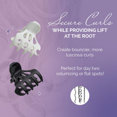 Curl Keeper Roller Jaw Clamps on wet hair demonstrating easy maintenance and styling versatility