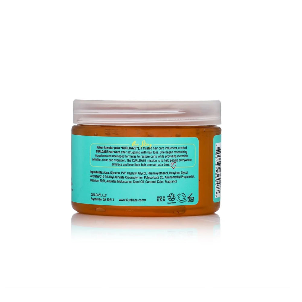 Curldaze Glossy Shine Gel travel-friendly tub for on-the-go moisture and shine.