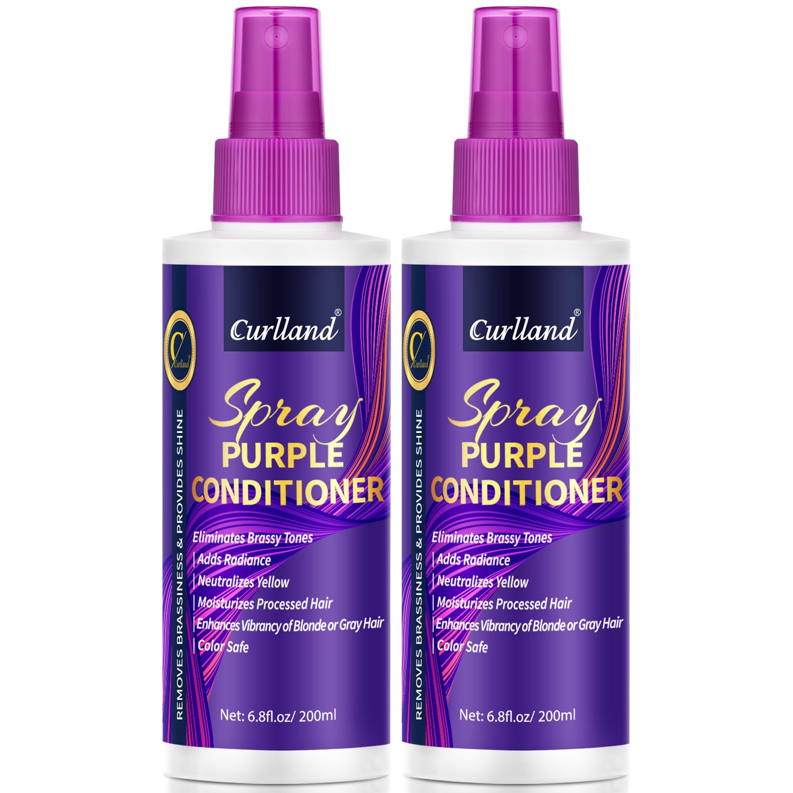 Curlland Purple Leave-In Conditioner Spray bottle—lightweight conditioning for brassy tone control.