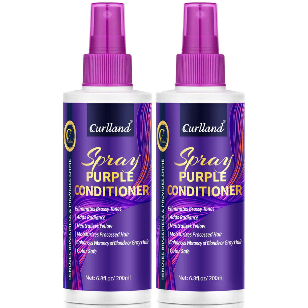 Curlland Purple Leave-In Conditioner Spray bottle—lightweight conditioning for brassy tone control.