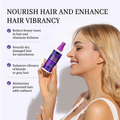 Curlland Purple Leave-In Conditioner Spray on blonde hair—neutralizes brassiness for cooler tones.