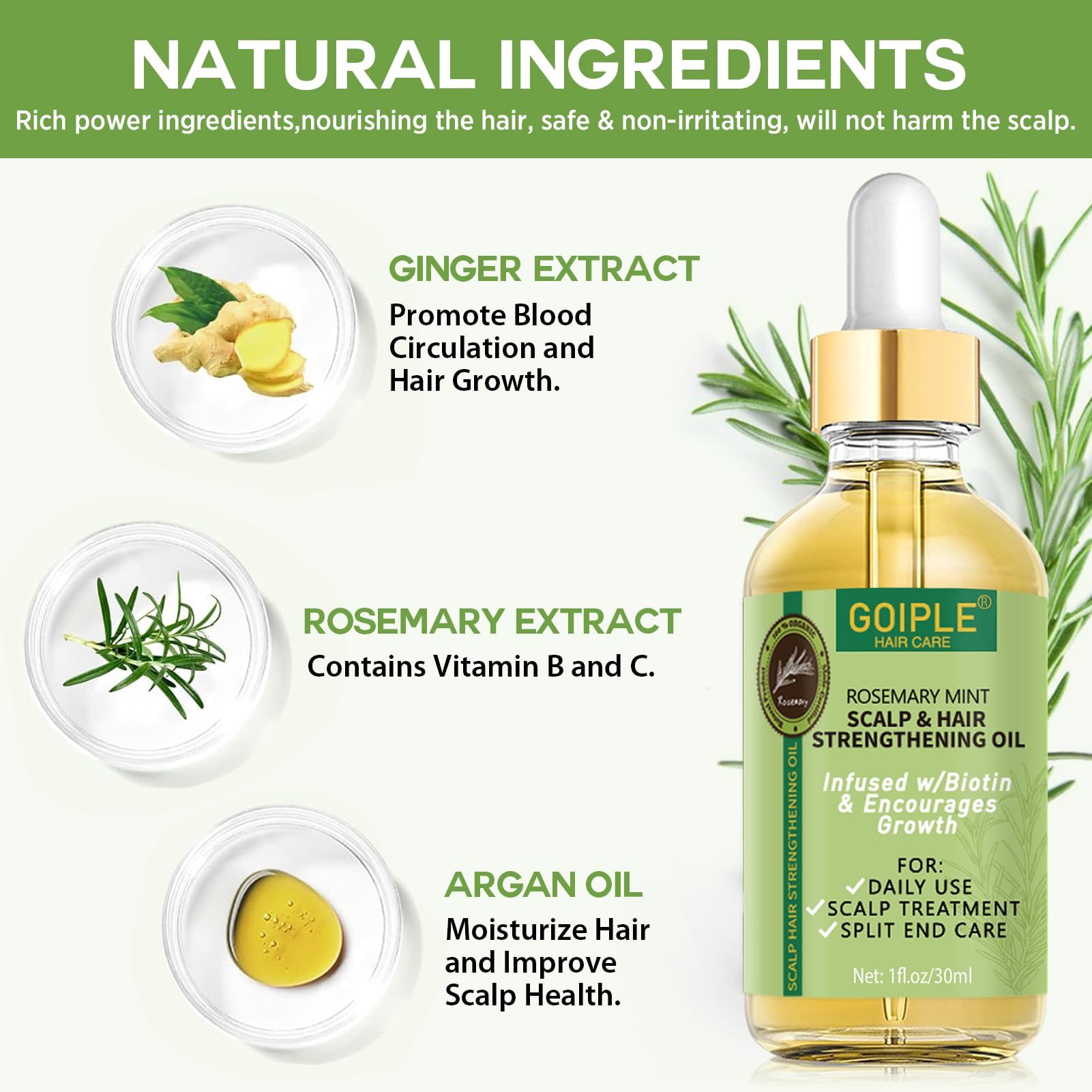 Curlland rosemary-oil-hair-growth bottle emphasizing nourishing oil for healthier, shinier hair.