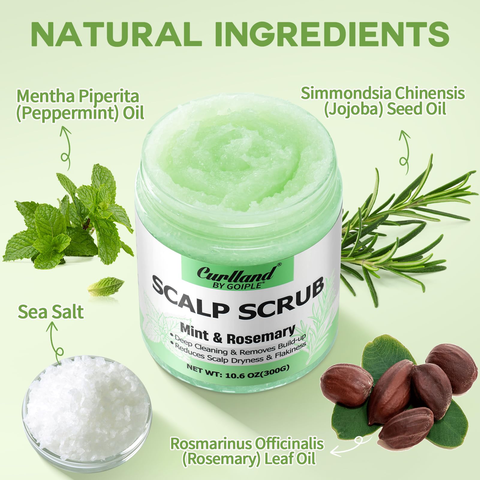 Curlland rosemary-scalp-exfoliator-texture close-up highlighting exfoliating texture for clean scalp.