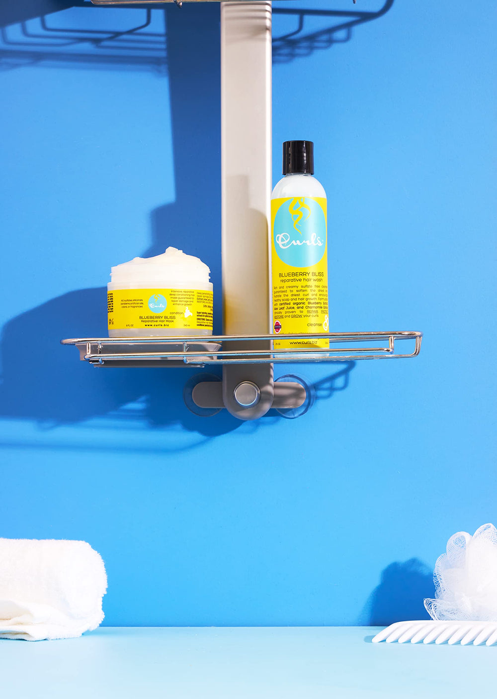 Curls Blueberry Bliss after-use smooth, hydrated curls ready for styling.