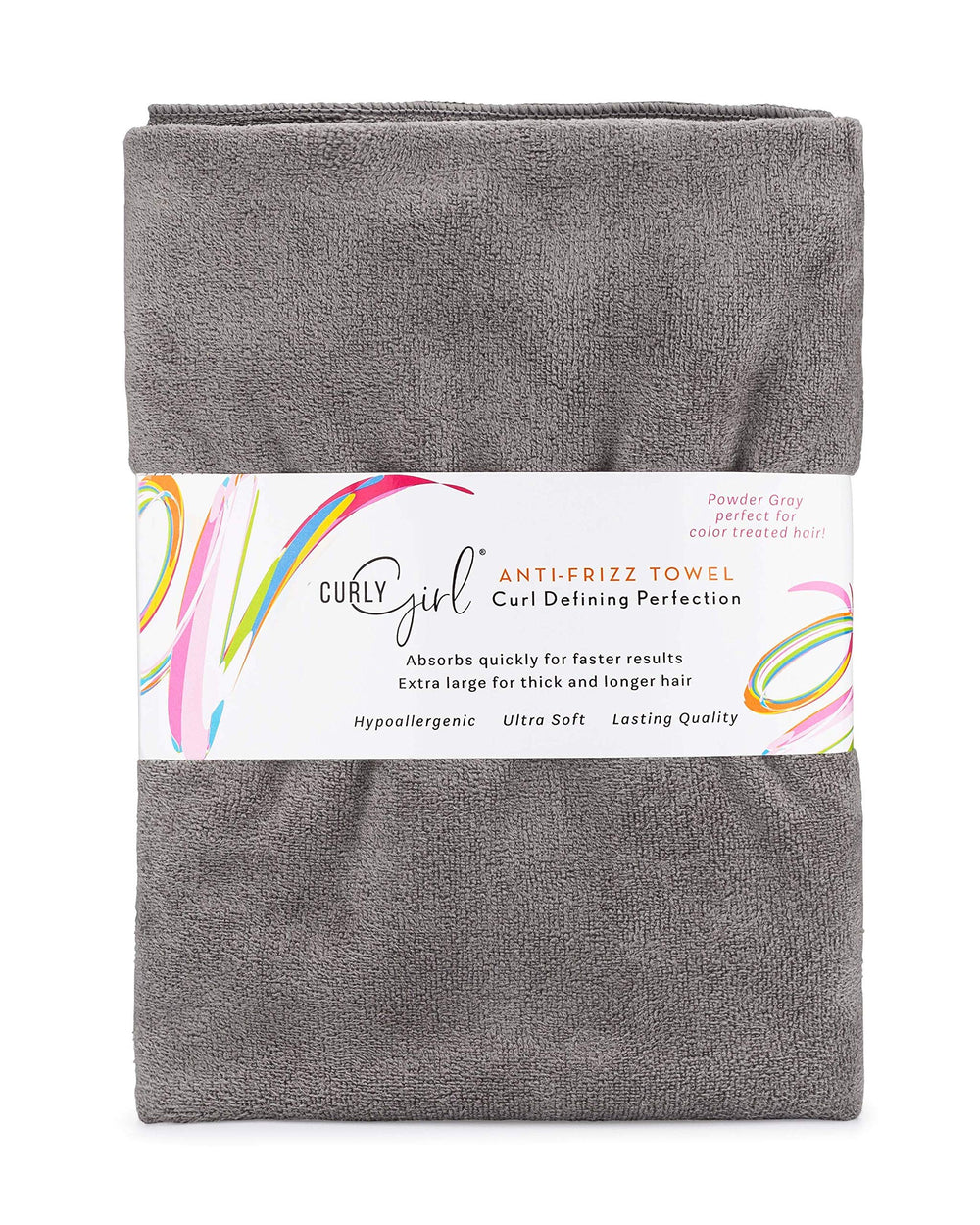Curly Girl towel anti-frizz image shows smoother curls after washing.