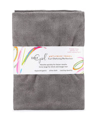 Curly Girl towel anti-frizz image shows smoother curls after washing.