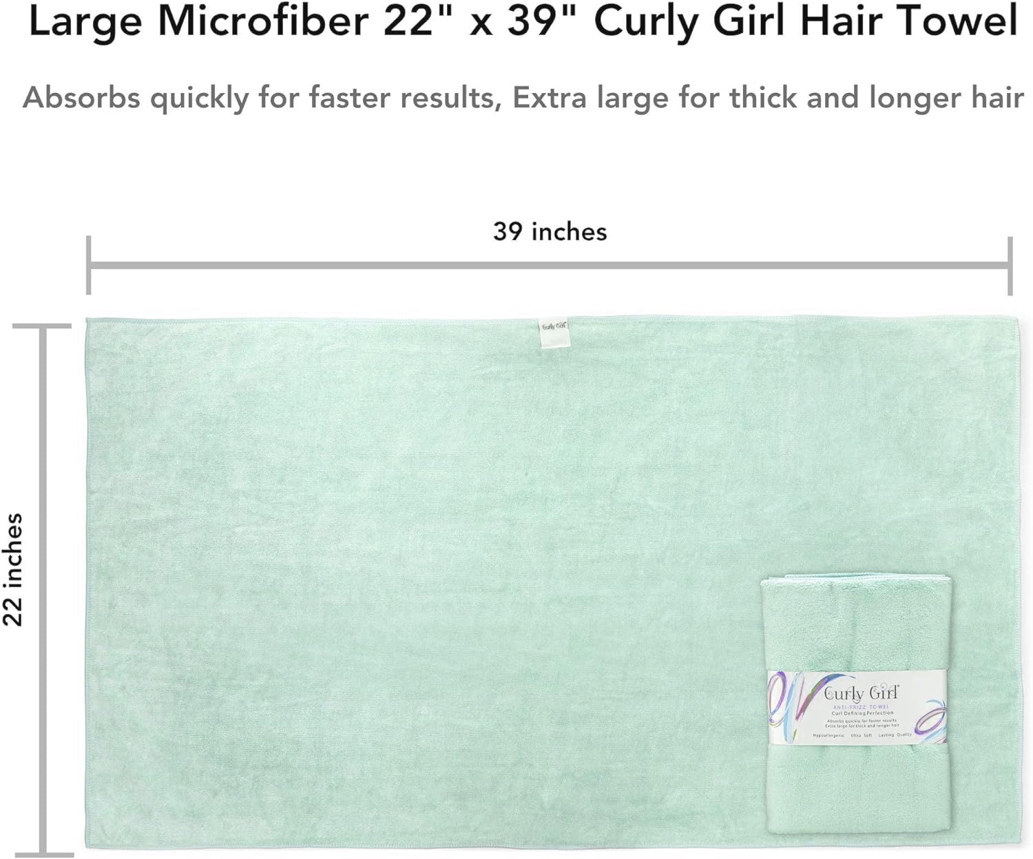 Curly Girl towel large size shown wrapping hair for curl-friendly drying.