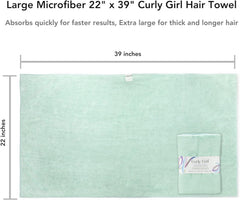 Curly Girl towel large size shown wrapping hair for curl-friendly drying.