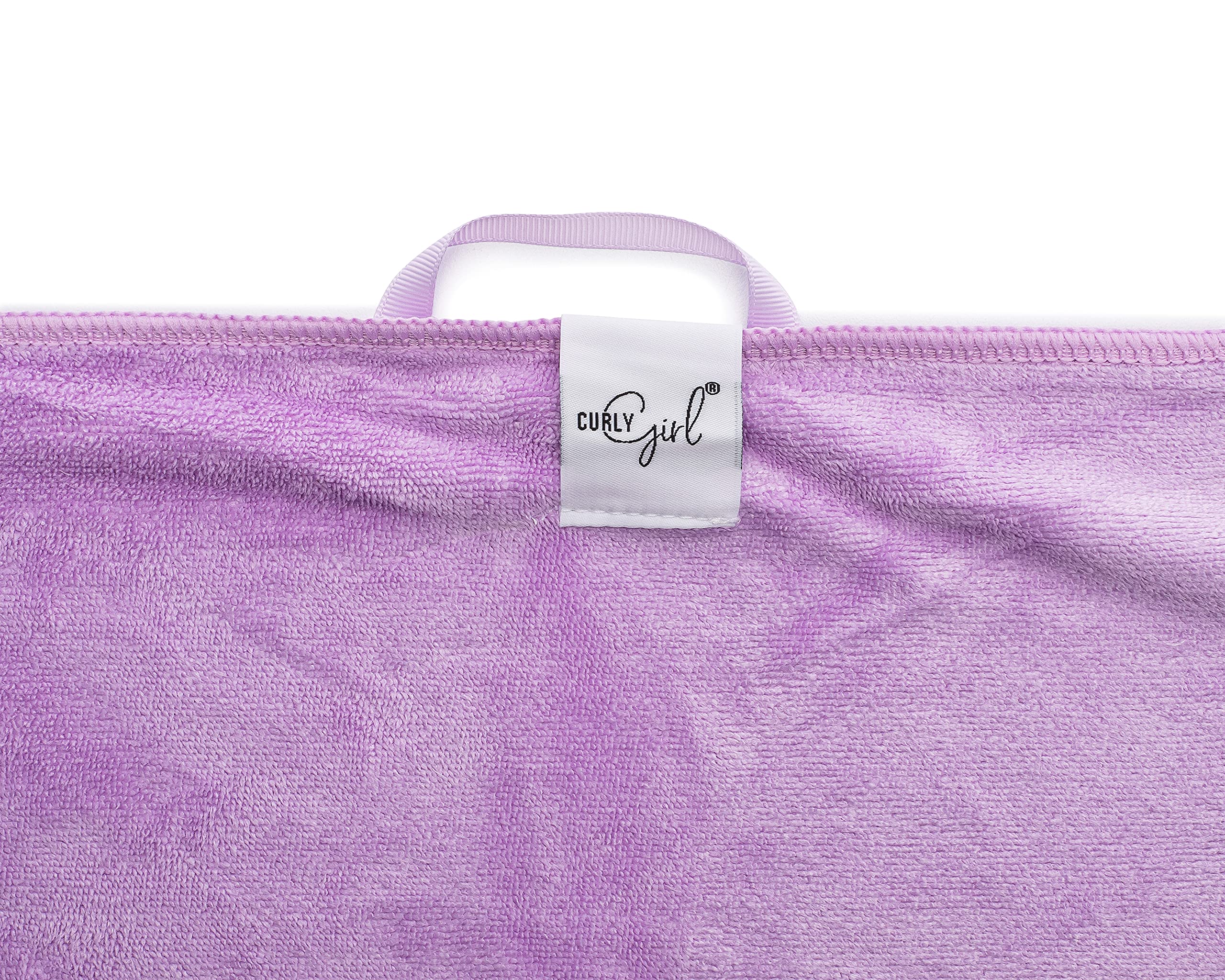 Curly Girl towel-large-bathroom-scene illustrates size and coverage for curl drying.