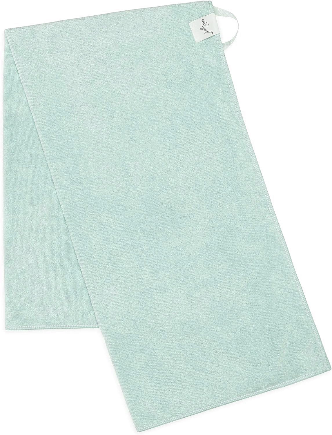 Curly Girl towel in-use showing gentle moisture removal without rough rubbing.