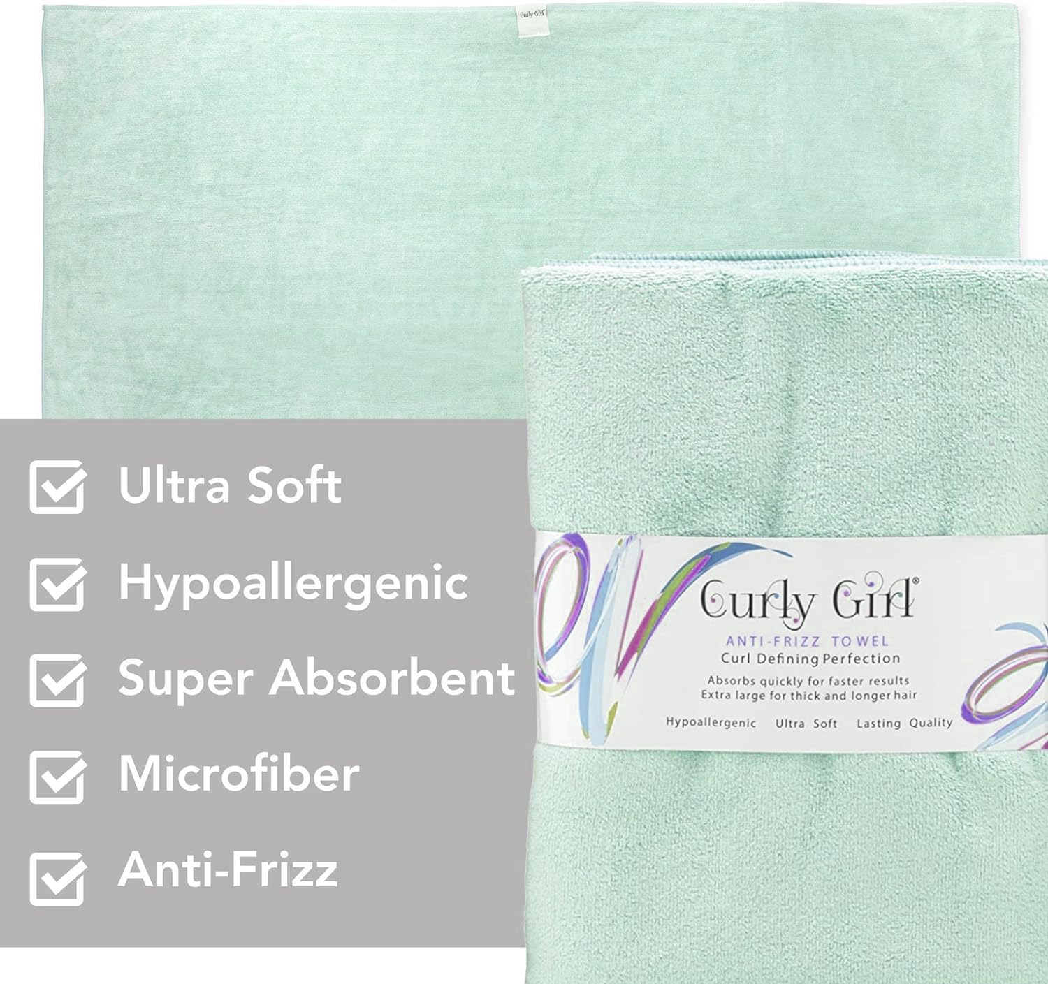 Curly Girl towel soft microfiber texture for gentle moisture uptake.