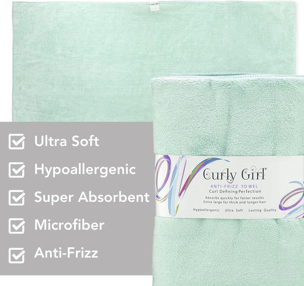 Curly Girl towel soft microfiber texture for gentle moisture uptake.