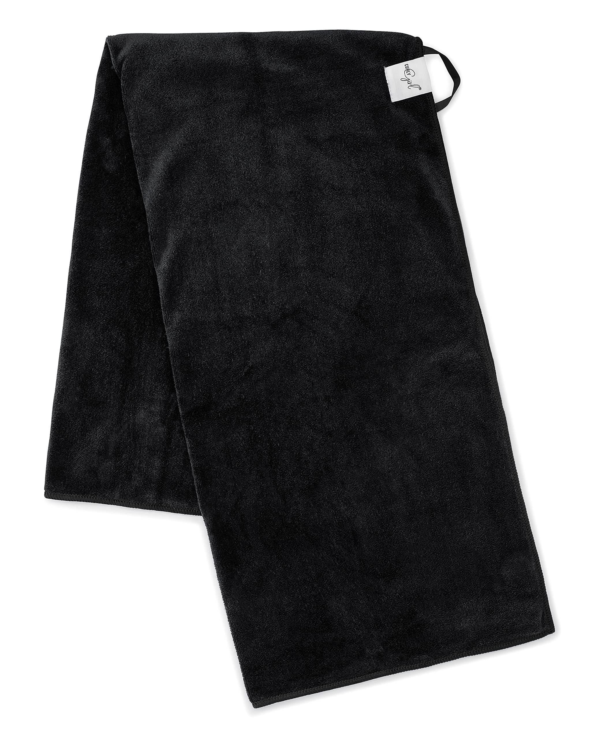 Curly Girl towel on model shows comfortable, curl-friendly drying for all-day bounce.