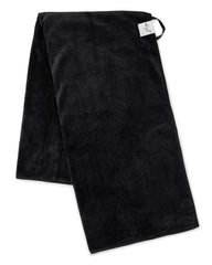 Curly Girl towel on model shows comfortable, curl-friendly drying for all-day bounce.
