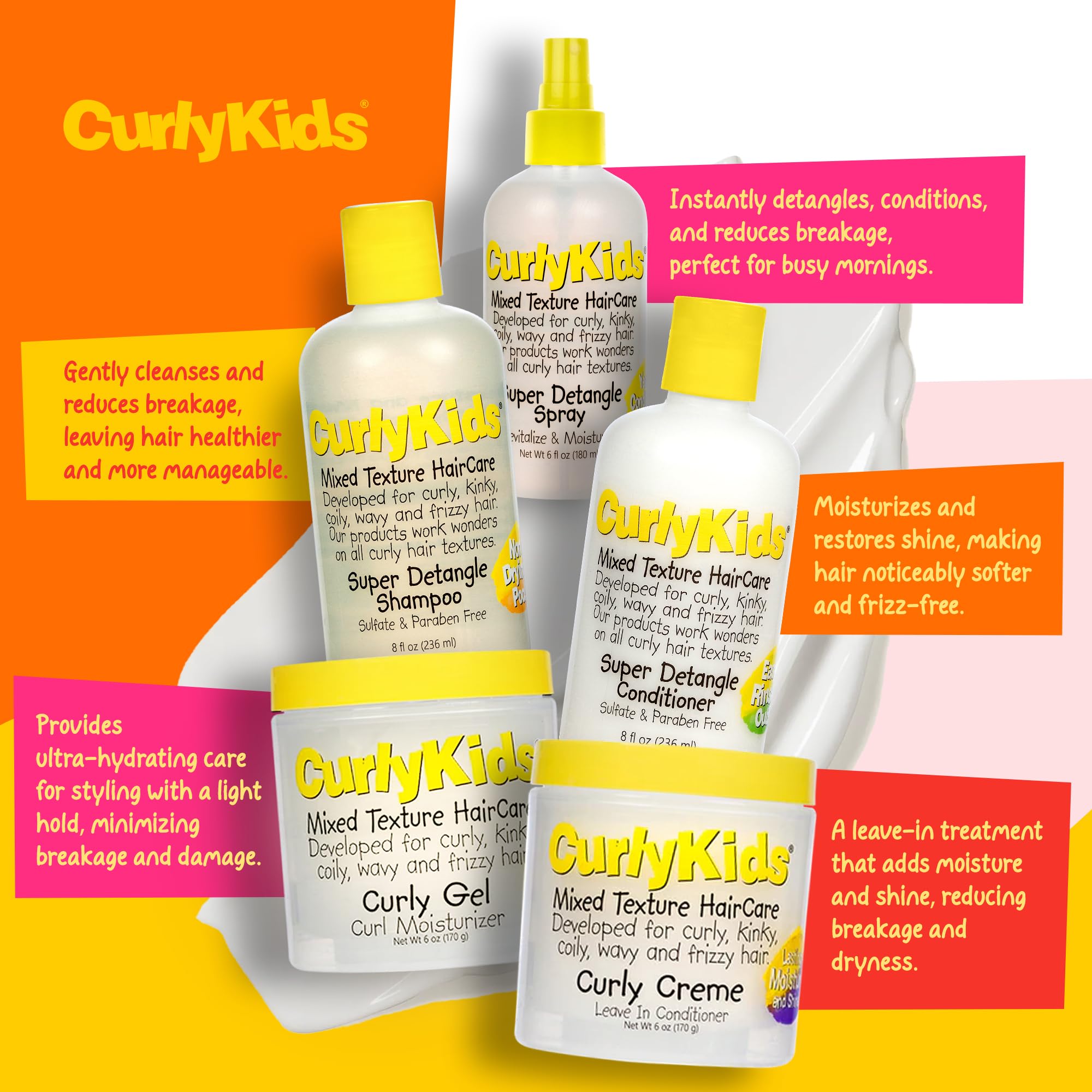 CurlyKids kids conditioner tube softens and nourishes dry curls for softer shine.