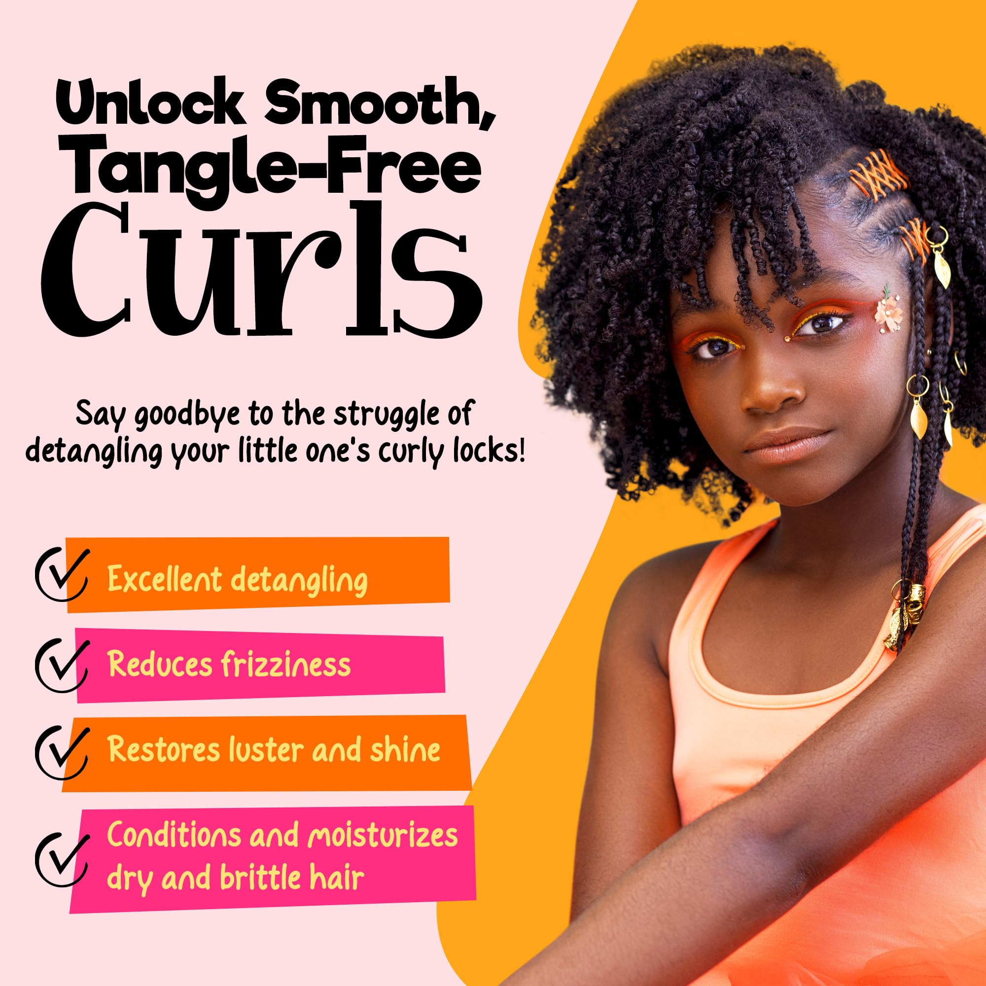 CurlyKids detangler spray bottle helps reduce knots and shine for soft curls