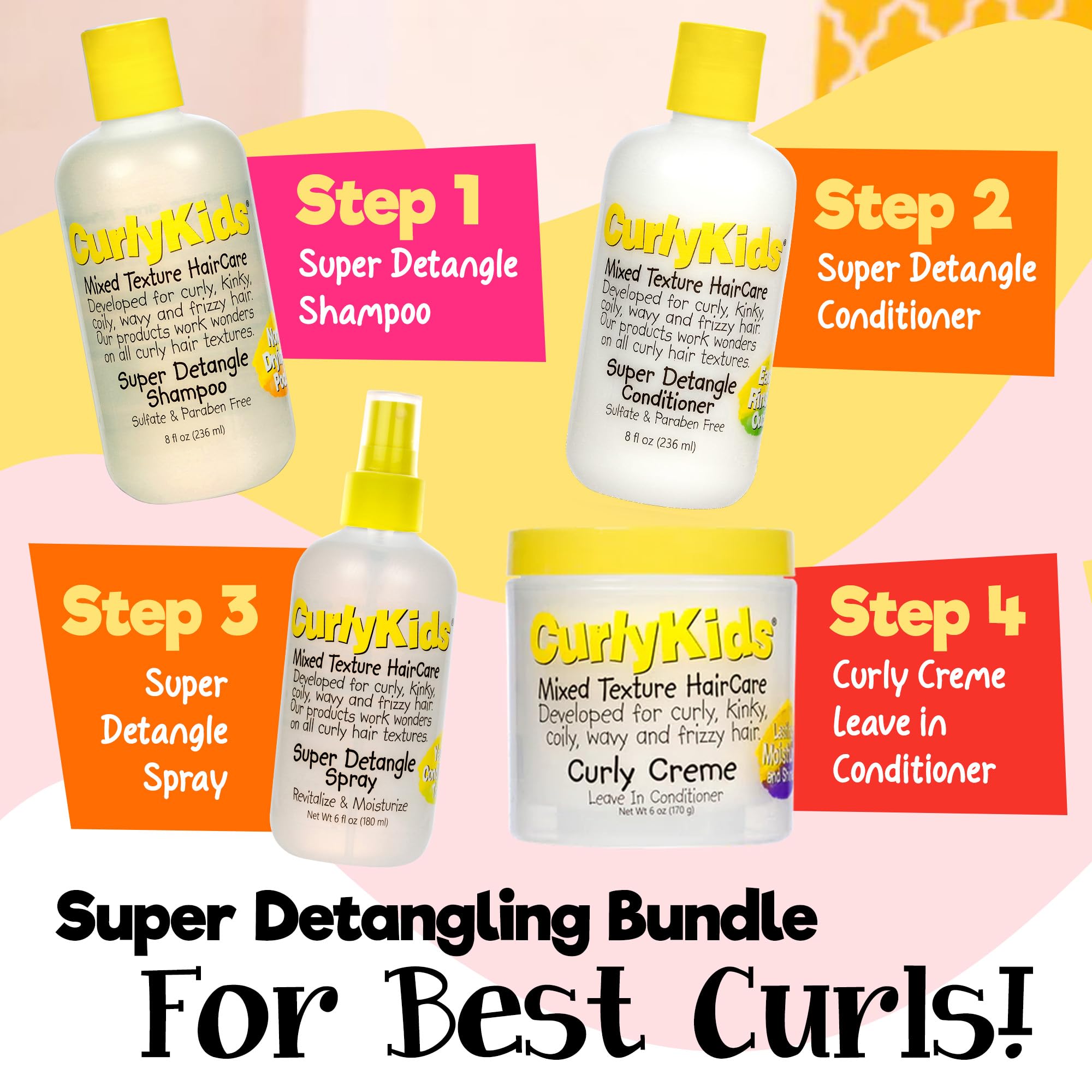 CurlyKids kids hair routine image suggests simple daily care for bouncy curls
