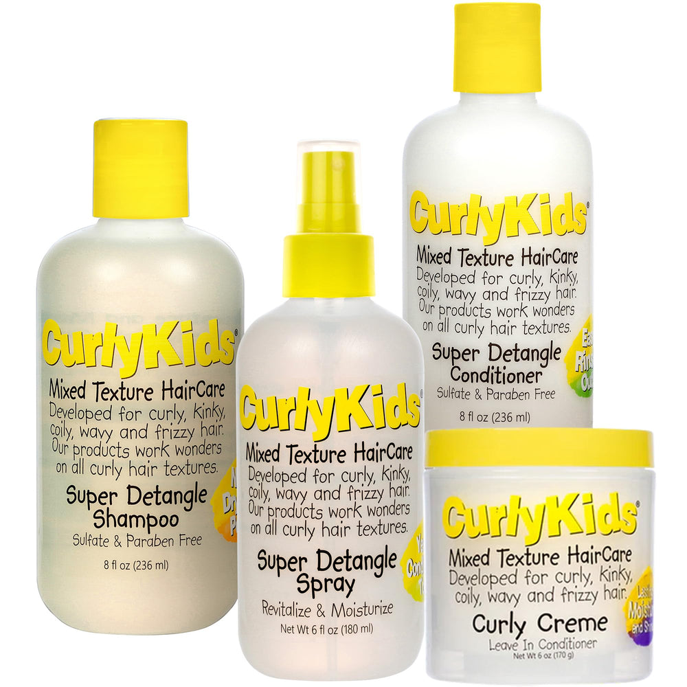 CurlyKids textured hair care set shampoo bottle for gentle cleansing and manageable curls