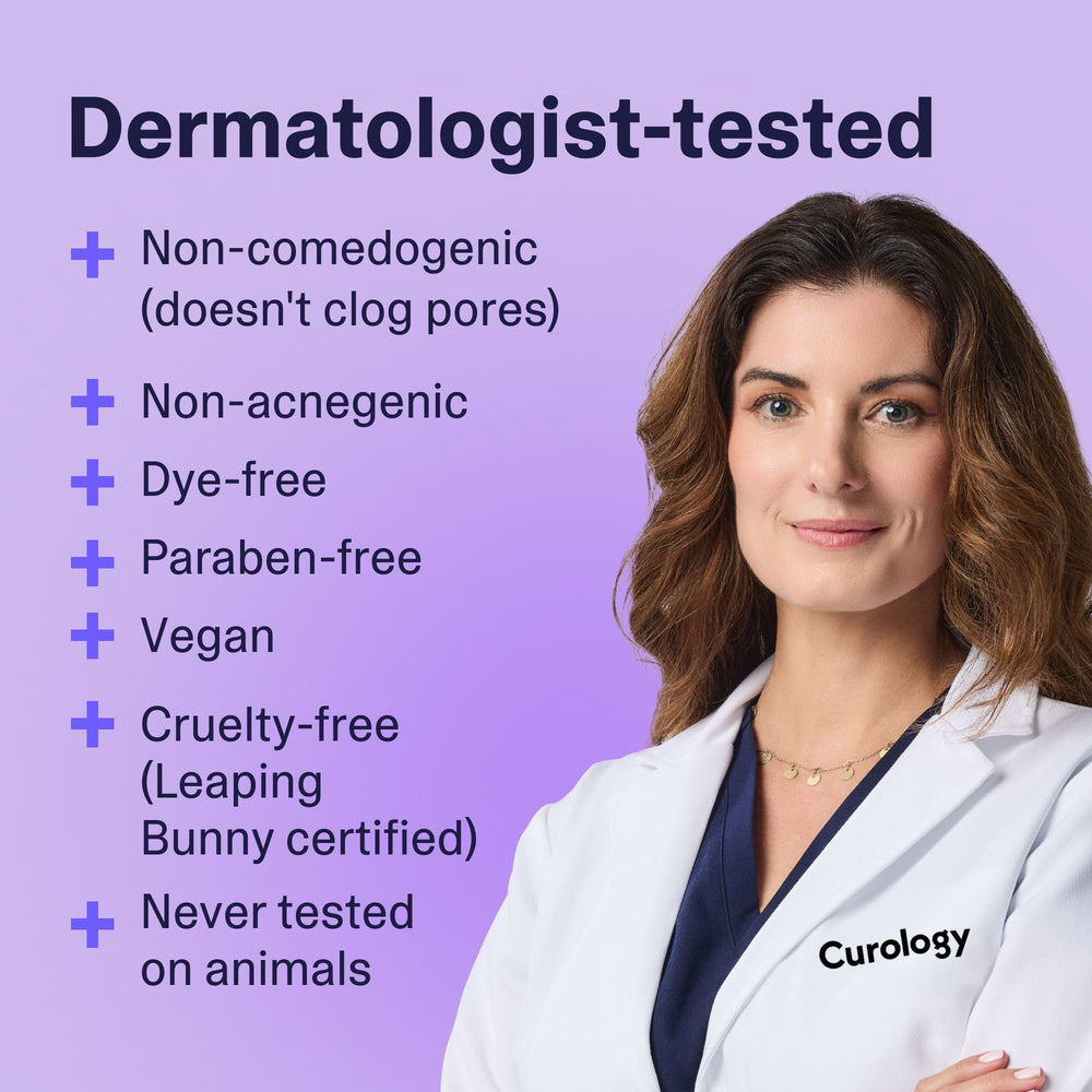 Curology Cream Moisturizer being applied with gentle patting motion on skin.