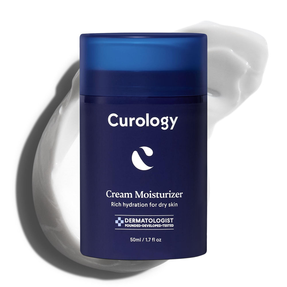 Curology Cream Moisturizer packaging closeup shows rich hydration for dry skin.