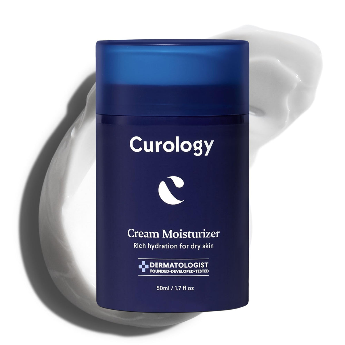 Curology Cream Moisturizer packaging closeup shows rich hydration for dry skin.