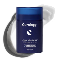 Curology Cream Moisturizer packaging closeup shows rich hydration for dry skin.