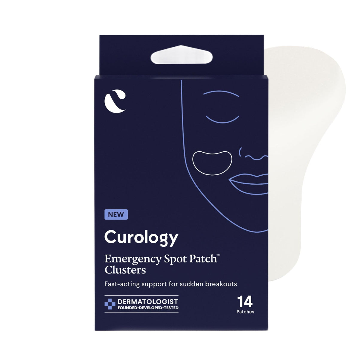 Curology Emergency Spot Patch Clusters face closeup shows oil absorption and discreet coverage.