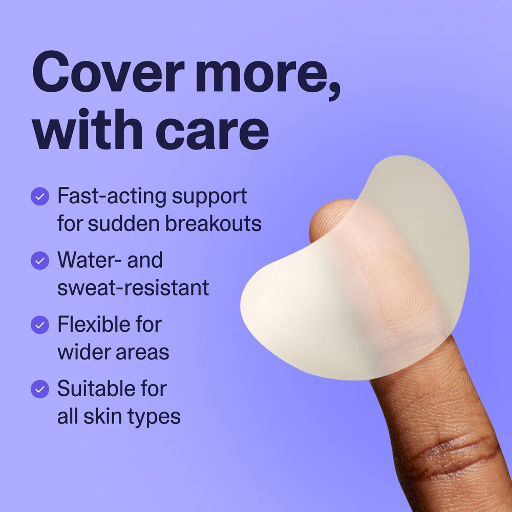 Curology Emergency Spot Patch Clusters on face closeup demonstrates discreet wear during daily activities.
