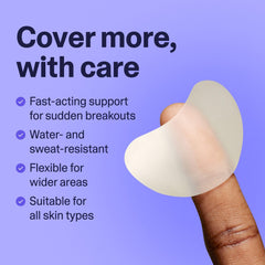 Curology Emergency Spot Patch Clusters on face closeup demonstrates discreet wear during daily activities.