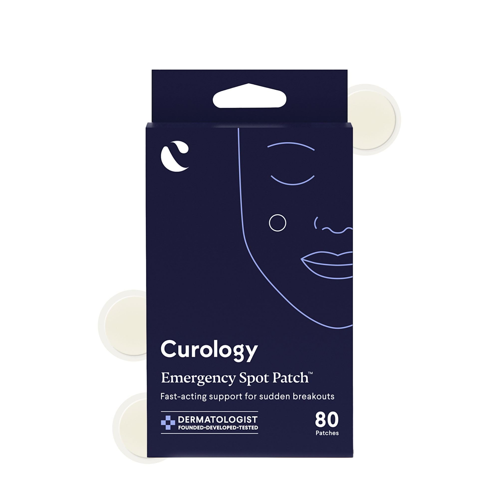 Curology Emergency Spot Patches packaging shows an 80 count box for gifting
