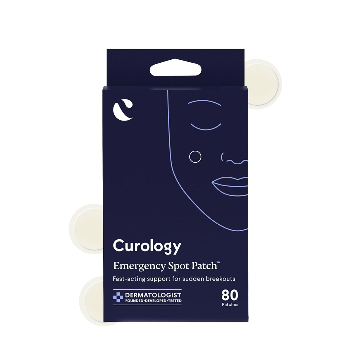 Curology Emergency Spot Patches packaging shows an 80 count box for gifting