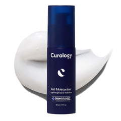 Curology Gel Face Moisturizer bottle on a clean surface, lightweight hydration for all skin types.