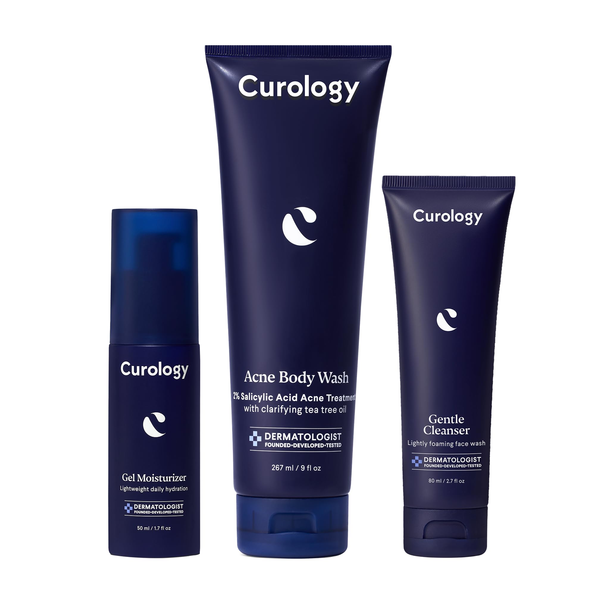 Curology gentle face cleanser bottle shows a hydrating, non-stripping cleanse for daily use