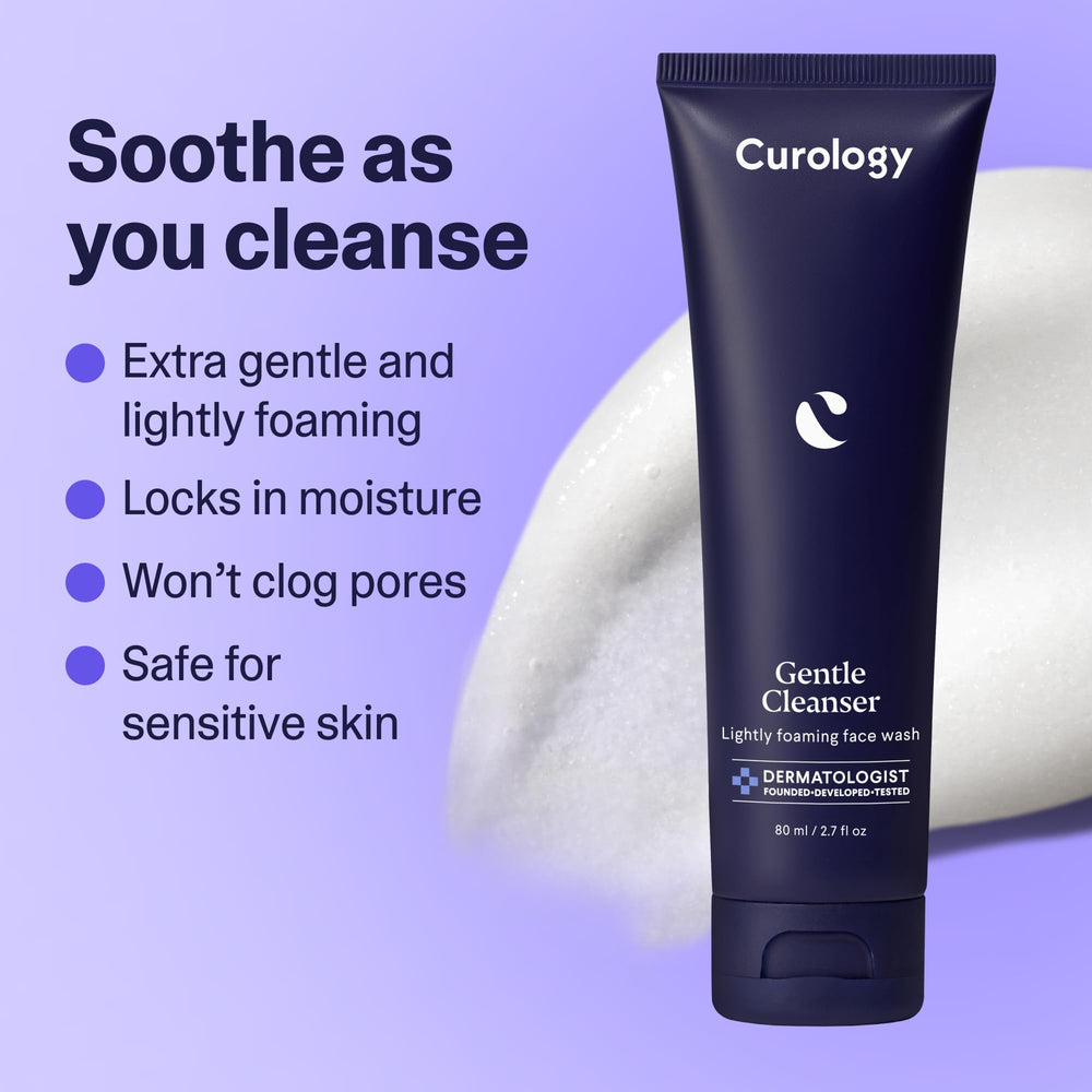 Curology gentle face cleanser foaming lather demonstrates soft texture suitable for sensitive skin