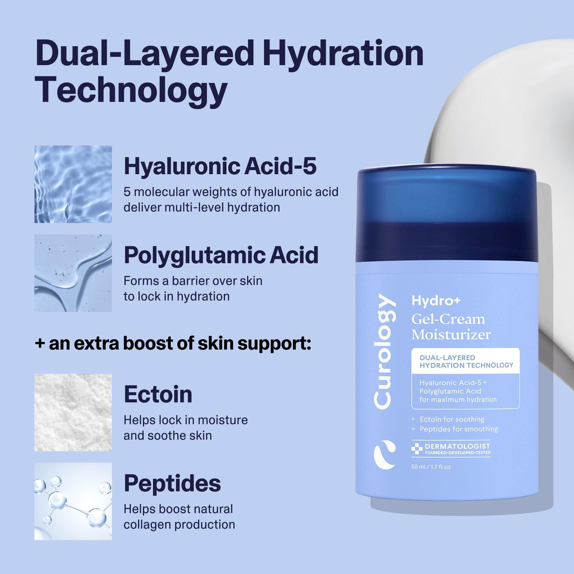 Curology Hydro+ Gel Cream applied to face morning and night routine
