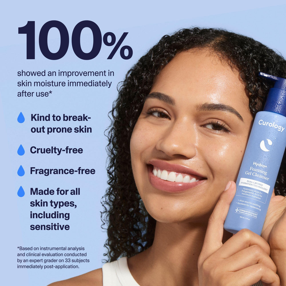 Curology Hydro+ Foaming Gel Cleanser foam lather highlights deep hydration