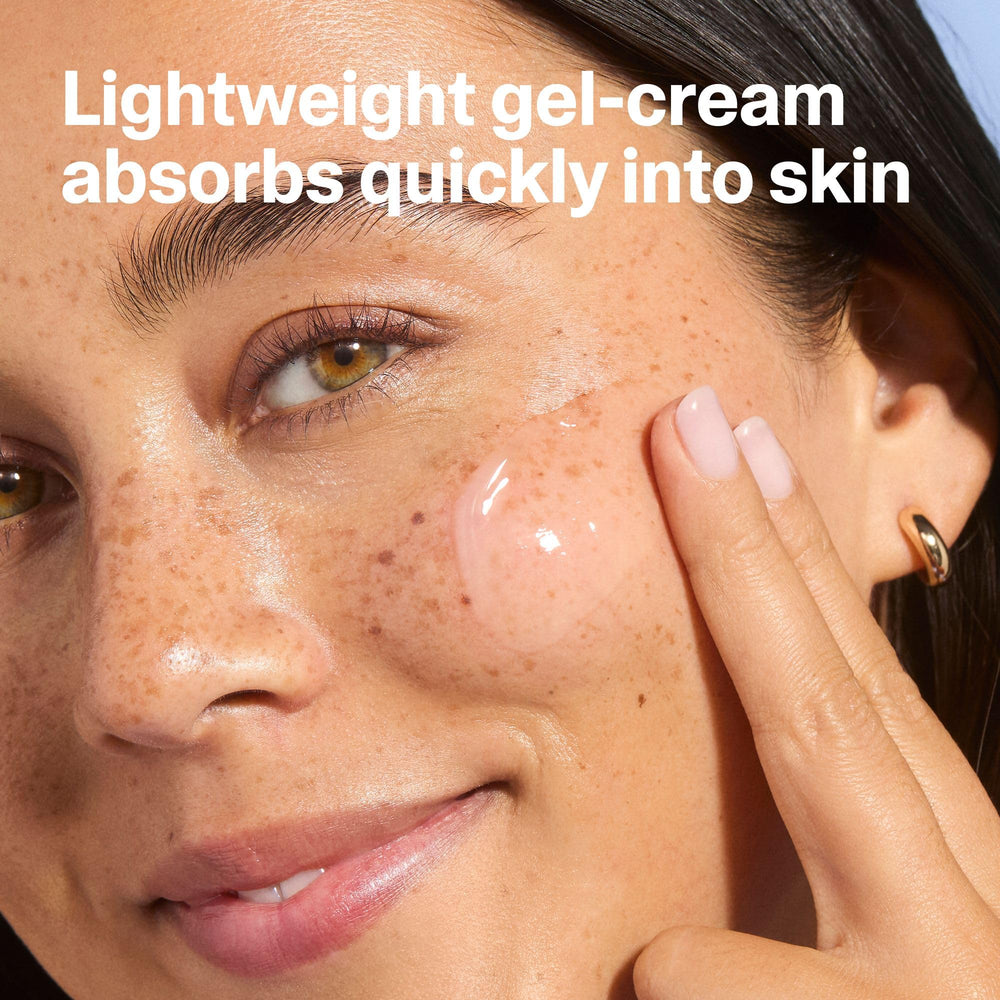 Curology Hydro+ Gel Cream swirl on skin illustrating smoothing and glow