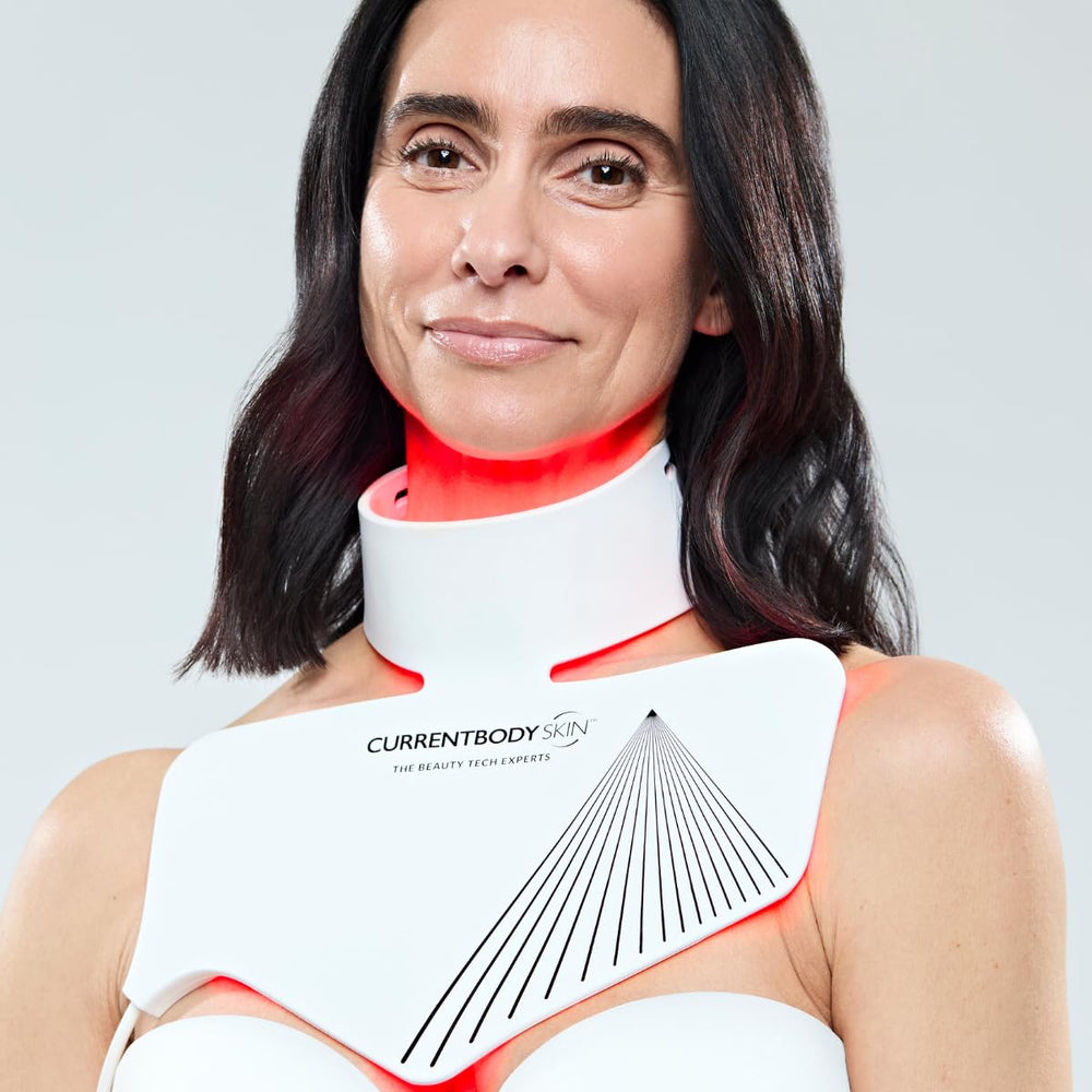 CurrentBody Skin LED Neck Mask Series 2 side view shows flexible chest coverage for décolletage care.
